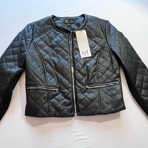 Zara Black Quilted Leather Jacket with Zippered Pockets with original tags